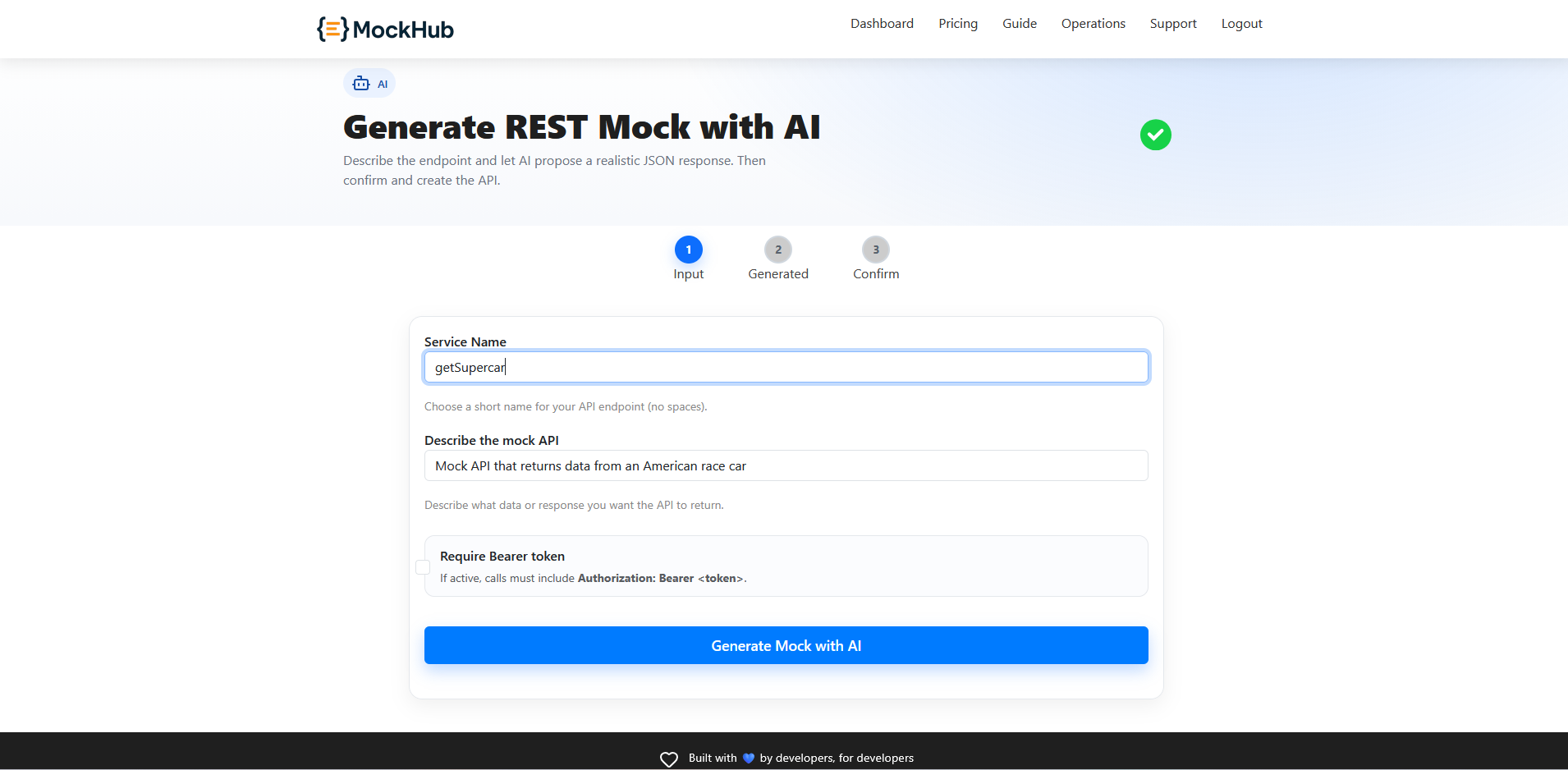 AI form with name, description and bearer flag